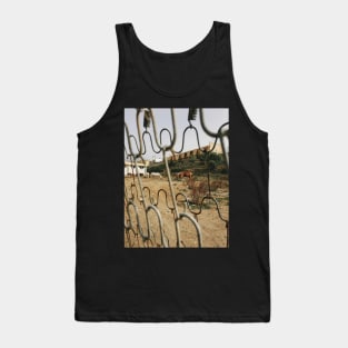 Horses Feeding Behind Fence Tank Top